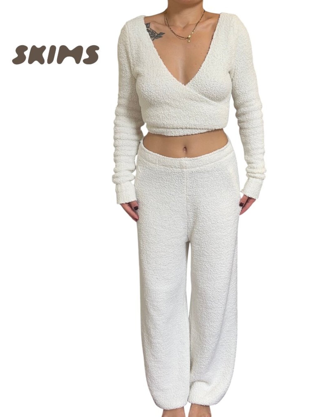 Skims Cozy Knit Wrap Top and Jogger Fleece Set Size S/M